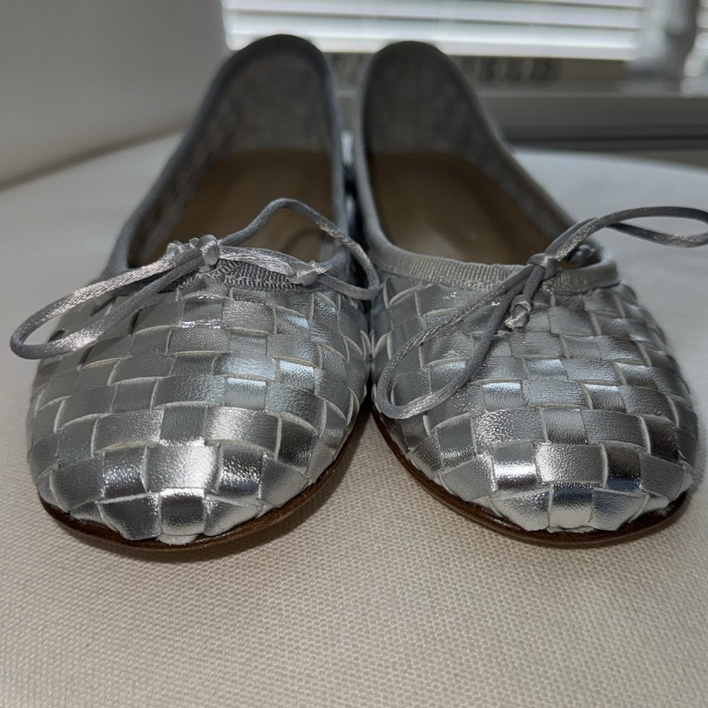Fabio Rusconi silver woven leather ballet flats tie 37.5 37 1/2 shoes made italy - Picture 5 of 14